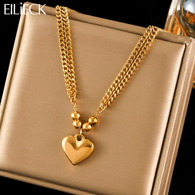 EILIECK Halskette mit Herz-Anhänger, Edelstahl, Gold, Unisex - Bild 1