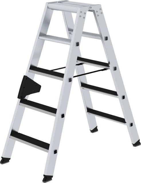 PROREGAL Stufen-Stehleiter beidseitig begehbar mit Clip-Step in Silber, 2 x 5 Stufen - Bild 1