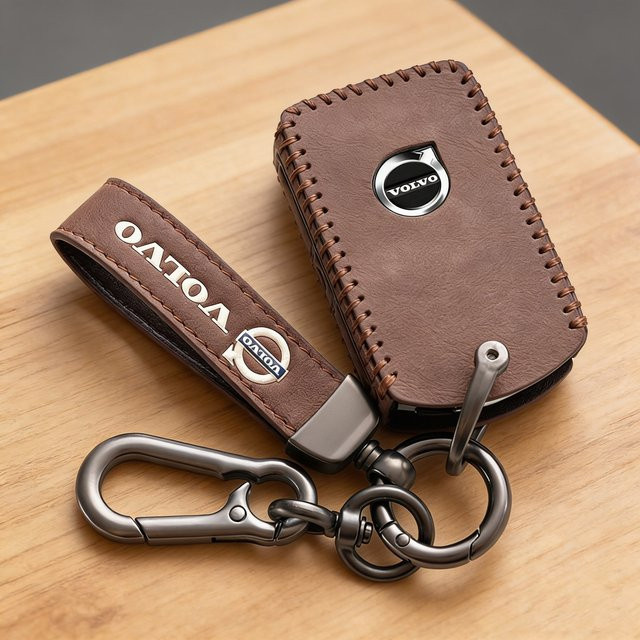 Leder Schlüsselhülle für Volvo Smart Remote Key Case in Braun für XC60 XC40 XC90 S90 V60 S60 V90 C40 Polestar 1 Polestar 2 - Bild 1
