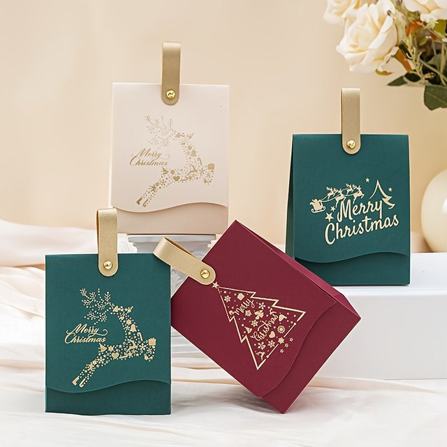 10 Stück Weihnachtsgeschenkboxen aus Papier mit Ledergriffen und festlichem Weihnachtsbaumdesign in Multicolour - Bild 1