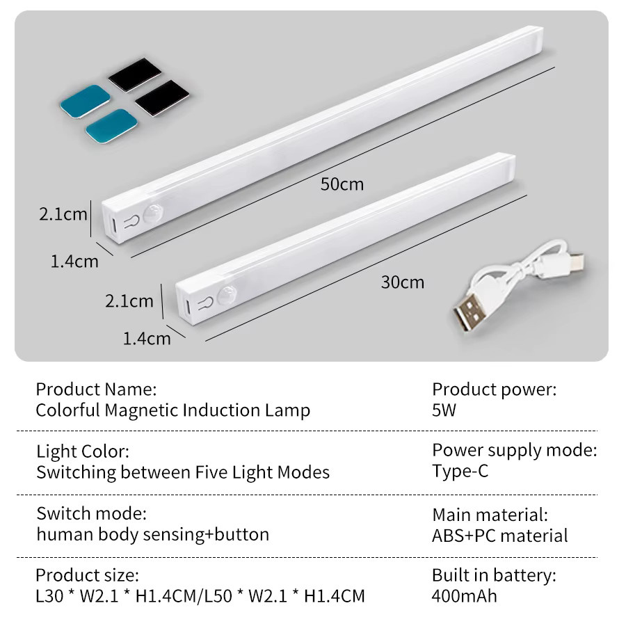 GGBEE RGB LED Lichtleiste mit Bewegungssensor, kabellose magnetische Nachtbeleuchtung für Schreibtisch und Schrank, Multicolor, Weiß - Bild 6