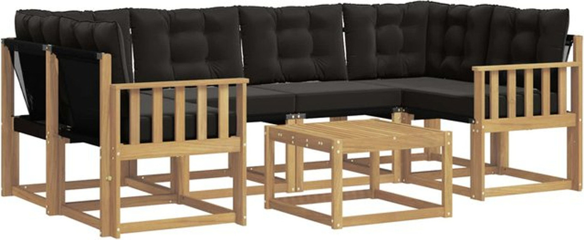 Modernes Outdoor-Sofagarnitur Set aus Akazie-Holz mit Kissen von vidaXL, 7-teilig, Weiß und Schwarz - Bild 1