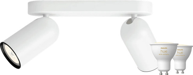 Philips Pongee Aufbauspot Set mit 2 Spots in Weiß und 2 Philips Hue White Ambiance GU10 LED Leuchtmitteln - Bild 1