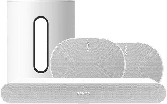 Sonos Sound System Set bestehend aus Ray Soundbar, 2x Era 300 Lautsprecher und Sub Mini in Weiß - Bild 1