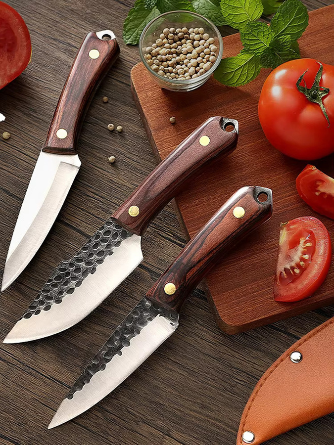 Handgeschmiedetes Küchenmesser von zxyouping mit Massivholzgriff und silberner Klinge - Bild 7