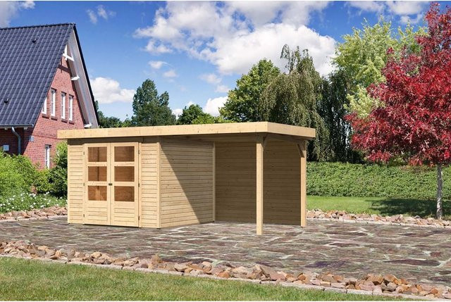 Karibu Holz-Gartenhaus Boras Natur Flachdach Unbehandelt Braun B: 242 cm, T: 238 cm, H: 211 cm - Bild 1