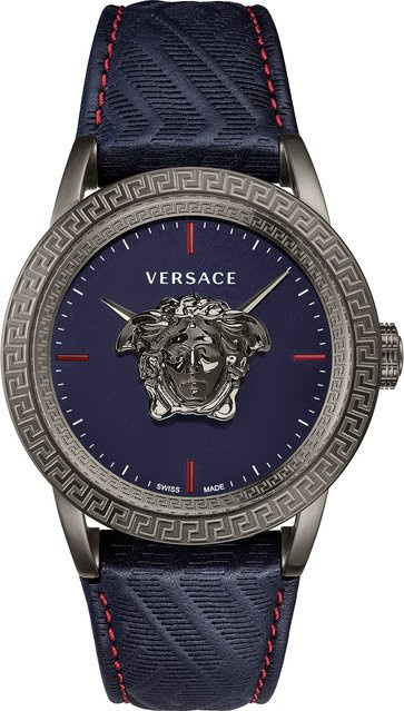 Versace Herrenuhr, Quarz, Edelstahl, 43 mm, Leder, Blau, 5 ATM - Bild 1