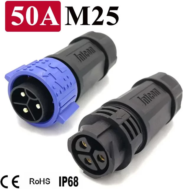 DIVEDEER IP67 M25 Wasserdichter Hochstrom-Steckverbinder mit Löt-/Schraubverriegelung, 2-3-4-polig, 50A, 300V, für Kabeldurchmesser 6-18mm - Bild 1