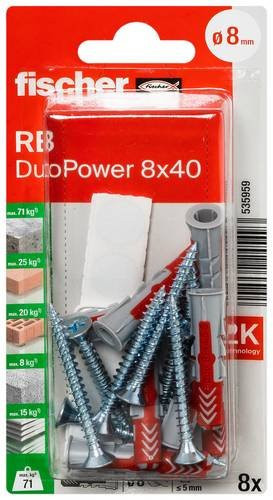 Fischer DuoPower Montage-Set 8 x 40 RB K NV aus Nylon in Grau und Rot - Bild 1