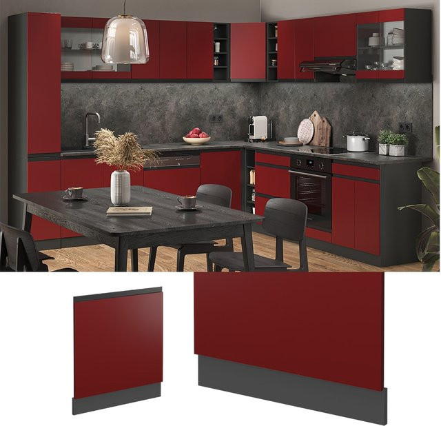 Vicco Geschirrspülerblende R-Line J-Shape in Anthrazit und Rot, Breite: 60 cm - Bild 1
