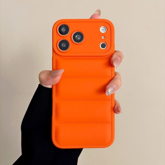 Stoßfeste Silikon-Handyhülle im Daunenjacke-Design für Apple iPhone 11 bis iPhone 17 Pro Max, Farbe: Orange - Bild 1
