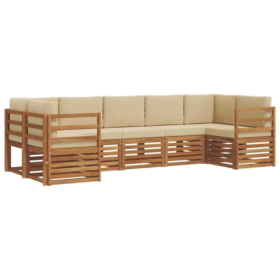 vidaXL Sofagarnitur 7-teilig aus Massivholz Akazie in Natur und Beige mit L-Form und Polsterkissen - Bild 2