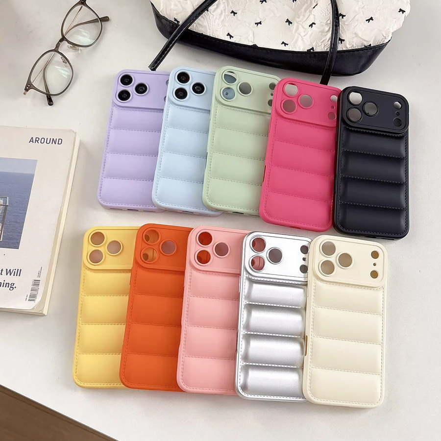 iPhone Handyhülle mit sommerlichem Daunenjacken-Muster in Silber, weiche und stoßfeste Rückseite für iPhone 17 16 15 14 13 Pro Max - Bild 3