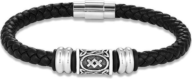 Armband Lederarmband, Edelstahl, Schwarz, Unisex, 19cm - Bild 1