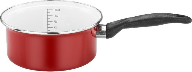 CASA ROYALE Kasserolle Red Star aus Emaille in Rot und Weiß, Durchmesser: 16 cm - Bild 1