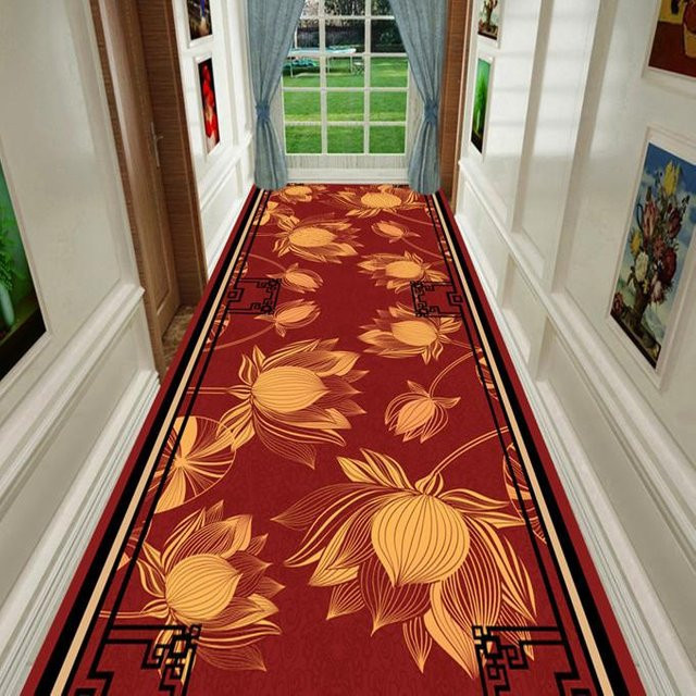 Super Six Europäischer langer Flurteppich mit geometrischem Design, rot, rutschfest und waschbar, B/T: 90 x 400 cm - Bild 1