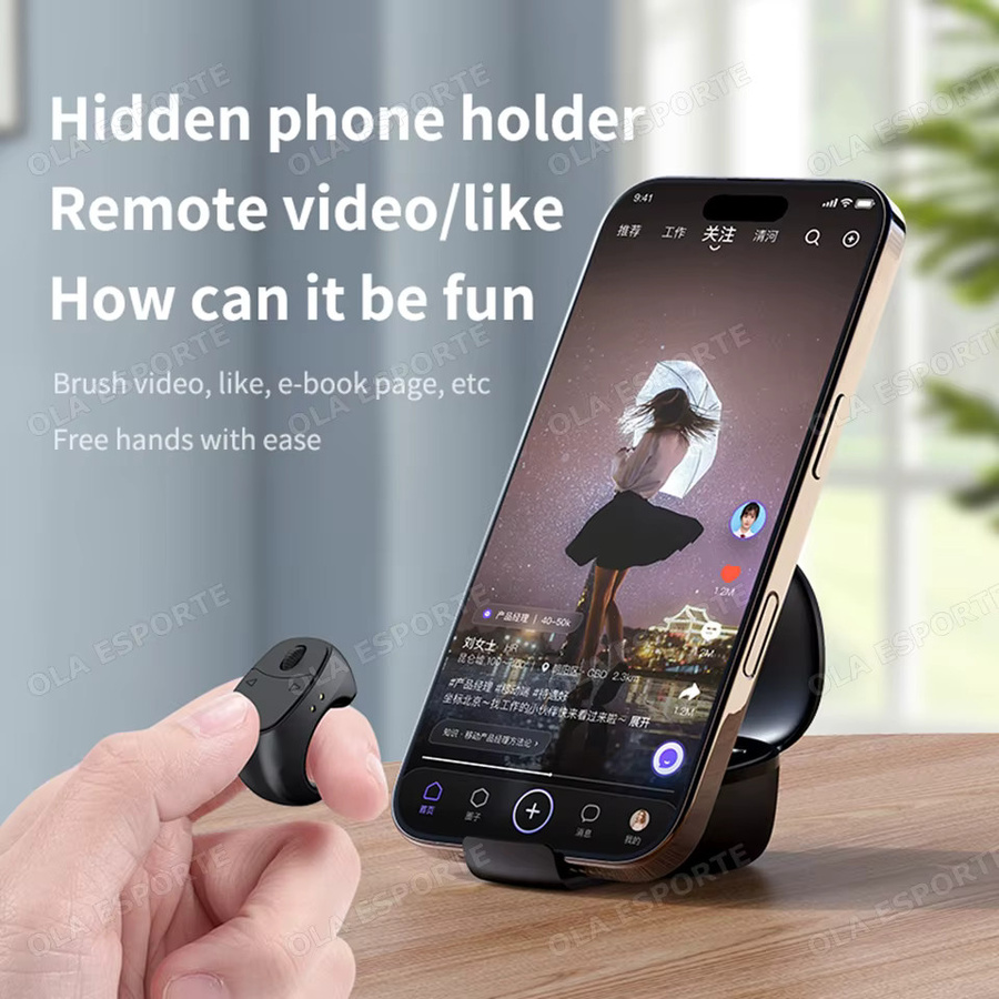 Ola Esporte Bluetooth Selfie-Fernbedienung und automatischer Seitenwender als Handy-Fingerring in Schwarz - Bild 5