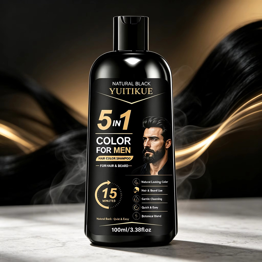 YUITIKUE 5-in-1 Herren Haarfarbe Shampoo, Schwarz, für Haar und Bart - Bild 6