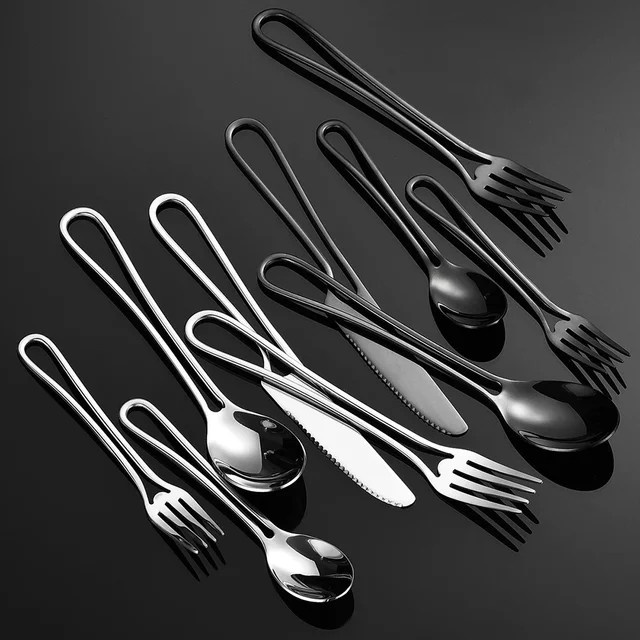 JANKNG 5-teiliges Besteckset aus Edelstahl in Silber, bestehend aus Steakmesser, Gabel, Dessertlöffel, Löffel und Teelöffel - Bild 1