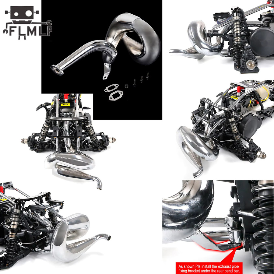 FLMLF Rc-Auto-Auspuffrohr oder Schalldämpferrohr-Kit, 1:5, Metall, Grau, Rot - Bild 4
