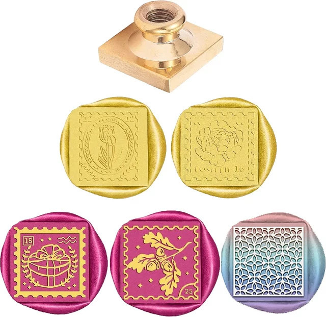 Quadratischer Wachsstempel mit abnehmbarem Messingkopf und Holzgriff für Blumen-Geschenkboxen und dekorative Einladungen - Bild 1