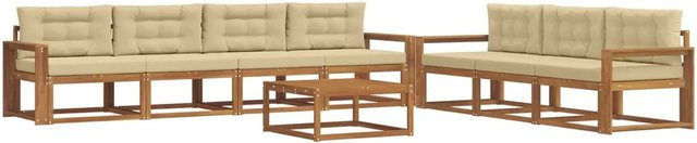 vidaXL Outdoor-Sofagarnitur 8-teilig aus Akazienholz mit Kissen in Natur und Beige - Bild 1