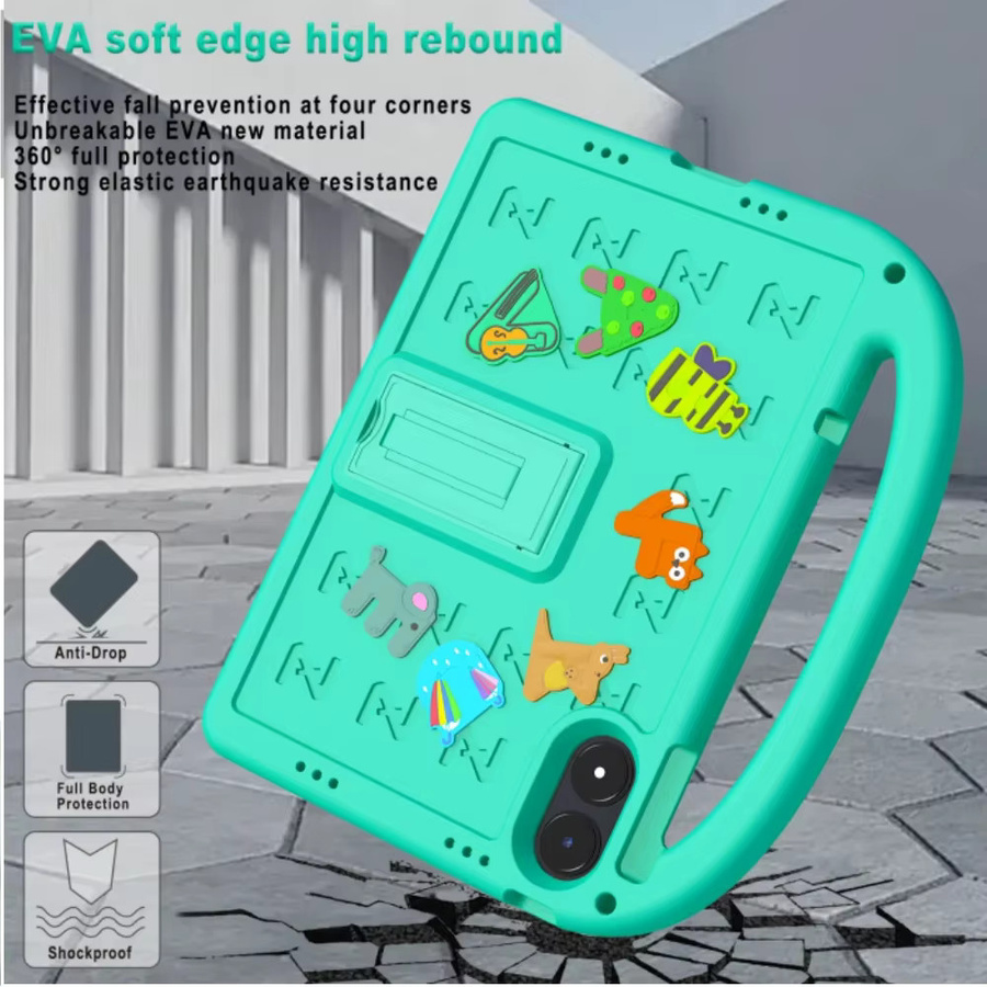 Stoßfeste EVA-Tablet-Hülle mit Stiftfach für Xiaomi Redmi Pad Pro 12,1 Zoll 2024 in Blau und Türkis mit niedlichem Cartoon-Kinderbuchstaben-Design - Bild 2