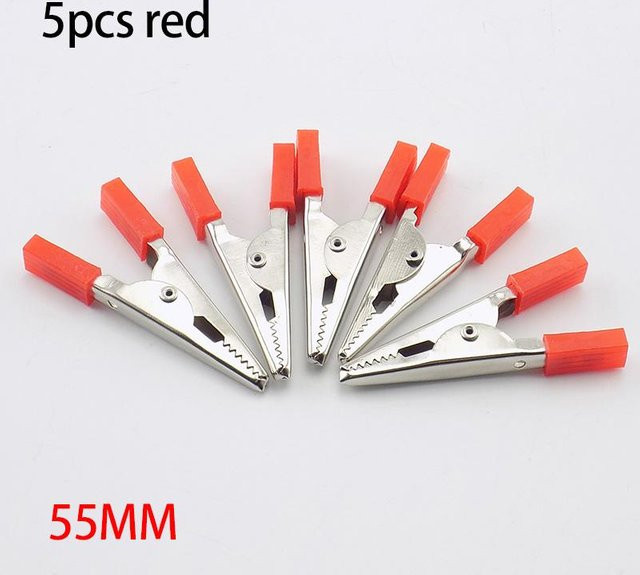QH2 Krokodilklemmen Set für Messleitungen und elektrische Stromverbindungen, 5 Stück, Farbe: Rot, Größe: 50 mm und 35 mm - Bild 1