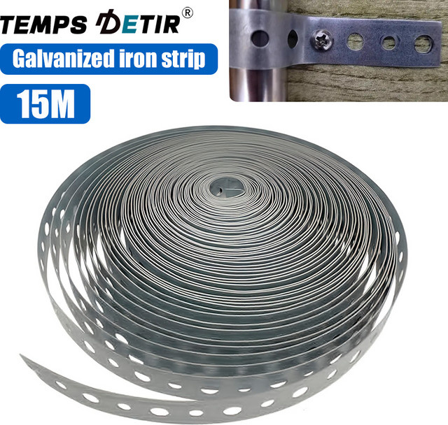 Verzinktes Metallband TEMPS DETIR, 15 m x 18 mm, vorgestanztes Metallband zur Rohrhalterung und Aufhängung - Bild 1