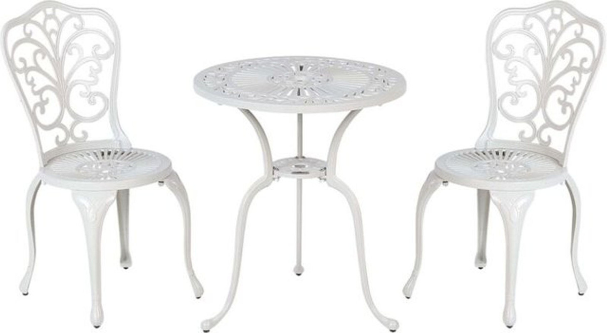BELIANI 3-teiliges Balkonset aus Aluminium in Cremeweiß mit rundem Tisch und 2 Stühlen im französischen Vintage-Stil für Garten und Terrasse - Bild 1
