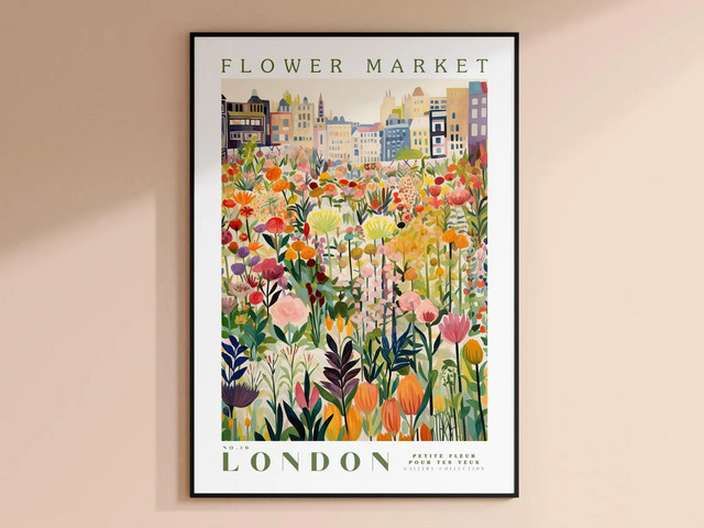 Modernes Flower Market London Poster aus Papier in Grün und Multicolour als botanische Wandkunst - Bild 1