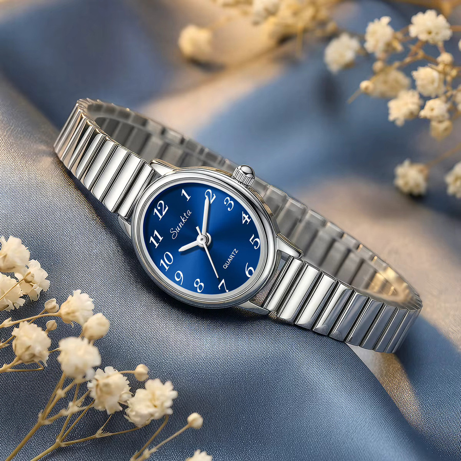 SUNKTA Armbanduhr, Quarz, Edelstahl, Silber, Blau, Damen - Bild 2