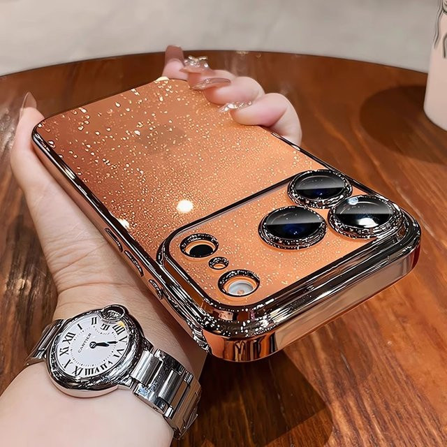 Glitzernde transparente Handyhülle von Xeber mit Kameraschutz für iPhone 17 Pro Max, 16, 15, 14 Plus und 17 Air in Gold und Grau - Bild 1