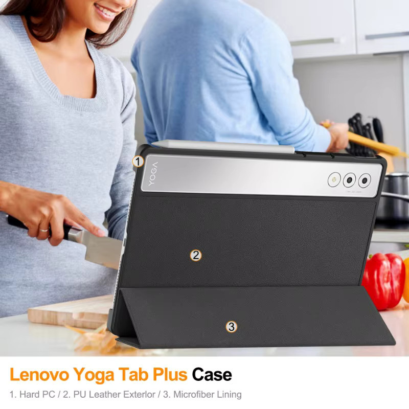 Magnetische Leder Hülle für Lenovo Yoga Pad Pro 12,7 Zoll (TB520FU) in Schwarz - Bild 5