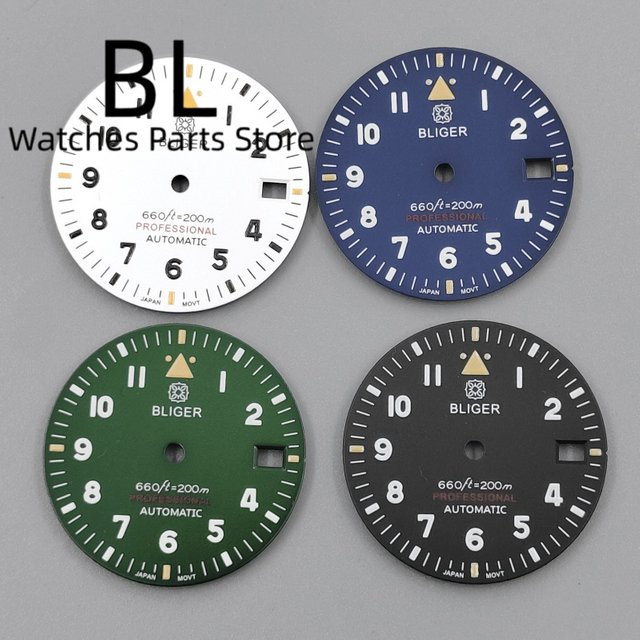 BLIGER Zifferblatt Pilot-Stil, Schwarz, Grün, Weiß, 29 mm, Unisex - Bild 1