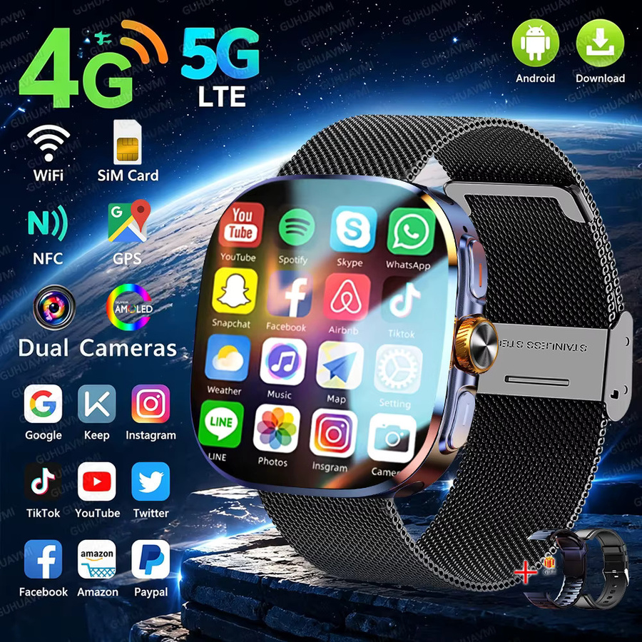 GUHUAVMI Android Smartwatch mit 5G/4G Vollnetz, 3GB RAM + 32GB Speicher, HD-Kamera, Videoanruf, WIFI, NFC und GPS in Schwarz - Bild 6