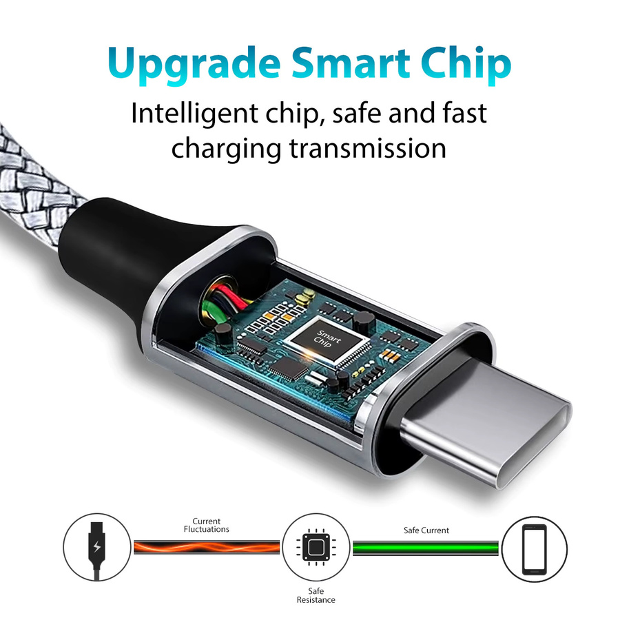 Universelles USB-C auf USB-C Schnellladekabel mit 60W PD-Datenübertragung, grau, nylon-geflochten - Bild 4