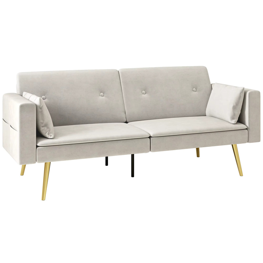 HOMCOM Schlafsofa Beige mit verstellbarer Rückenlehne und Seitentaschen, gepolstertes 2er-Sofa mit Schlaffunktion und Kissen für Wohnzimmer und Schlafzimmer - Bild 2