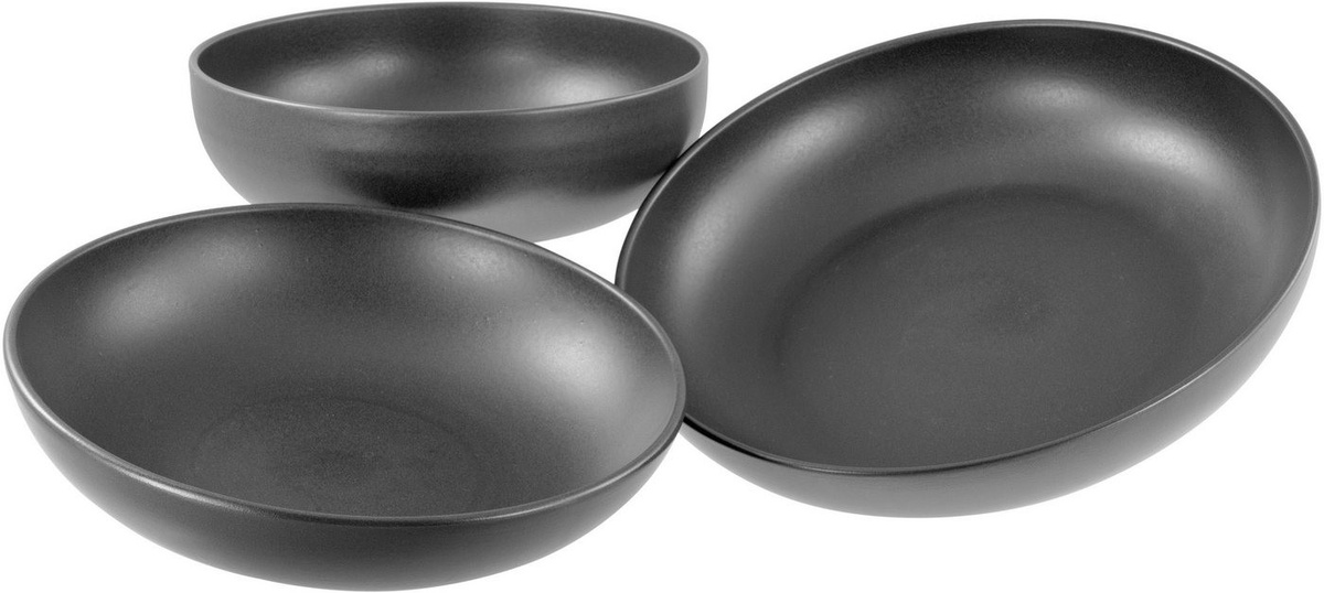 creaTable Servierschalen-Set Uno schwarz aus Steinzeug, 3-teilig, seidenmatte Spezialglasur, B/H/L: 41 x 41 x 41 cm - Bild 1