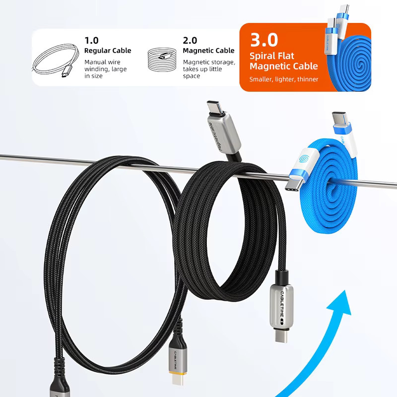 CABLETIME USB-C-Flachkabel Magnetisch, Typ-C auf Typ-C, 100 W, 480 Mbit/s, Blau - Bild 5
