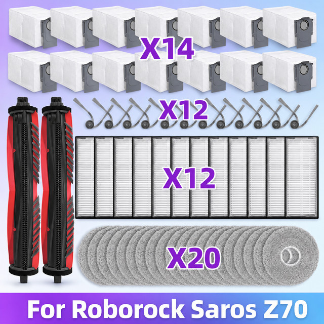 Roborock Saros Z70 Ersatzteil-Set mit Hauptbürste, Seitenbürste, HEPA-Filter, Wischtuch und Staubbeuteln - Bild 1