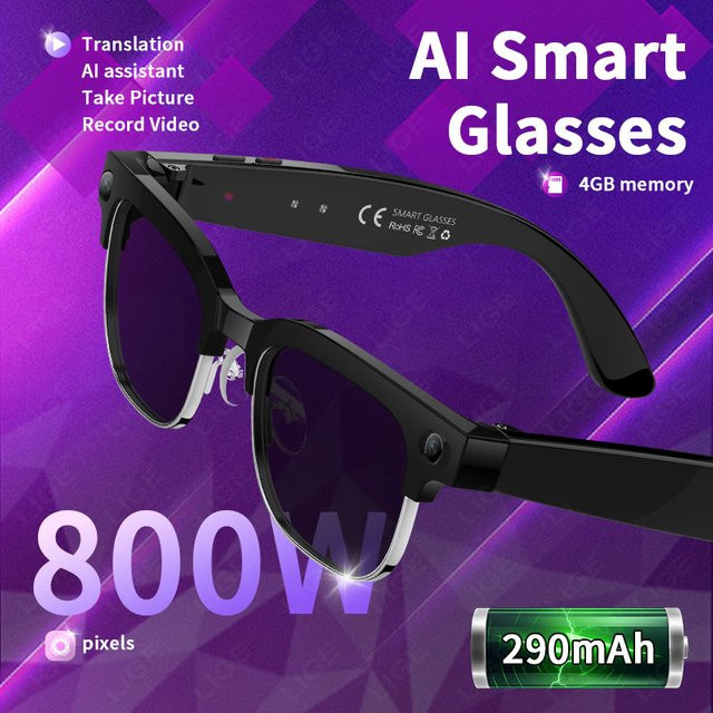 LIGE Smart Sonnenbrille für Männer mit 4K HD Kamera, AI Übersetzer, Bluetooth für Anrufe und Musik, wasserdicht, Schwarz - Bild 1