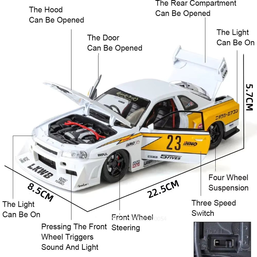 MAKEDA Skyline GTR S15 R34 Modell Auto, Diecast, 1:24, mit Licht und Sound - Bild 4