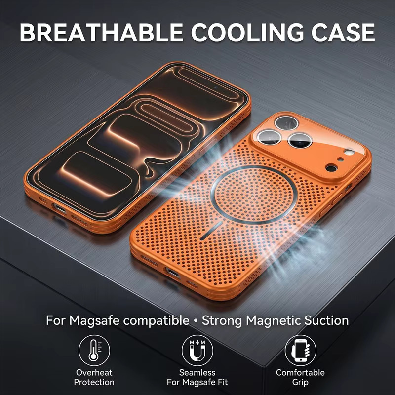 RPKKS MagSafe Schutzhülle für iPhone 12 bis 17 Pro Max mit atmungsaktiver Kühlung und Stoßfestigkeit in Schwarz oder Orange - Bild 2