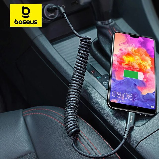 Baseus USB-C Schnellladekabel mit Teleskop-Federfunktion für Samsung und Xiaomi in Schwarz - Bild 1