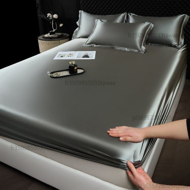 NUOYING Satin-Spannbettlaken aus Rayon in Grau, B/T: 120 x 200 cm - Bild 1