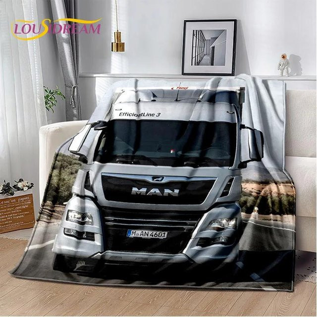 Magic Zhu Flanelldecke mit LKW Lastwagen 3D-Druck, weiche Überwurfdecke für Bett und Sofa, B/B: 130 x 150 cm, Mehrfarbig - Bild 1