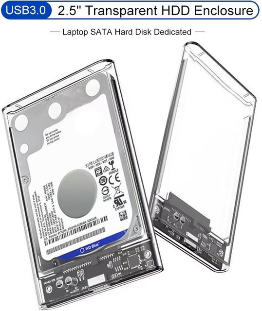 VORTNGLE USB-C zu SATA III Festplattengehäuse für 2,5 Zoll HDD und SSD, transparent - Bild 1