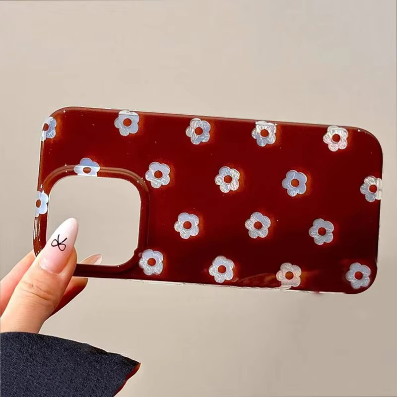 Retro Handyhülle im koreanischen Stil mit rotem Blumenmuster für Apple iPhone Modelle - Bild 3