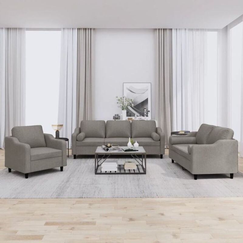 3-tlg. moderne Sofagarnitur mit Kissen von vidaxl in Taupe meliert aus Stoff und Metall - Bild 1